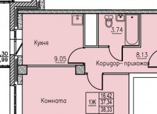1-к квартира, 38.3 м², 17/25 эт.