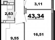 1-к квартира, 4390 м², 9/14 эт.